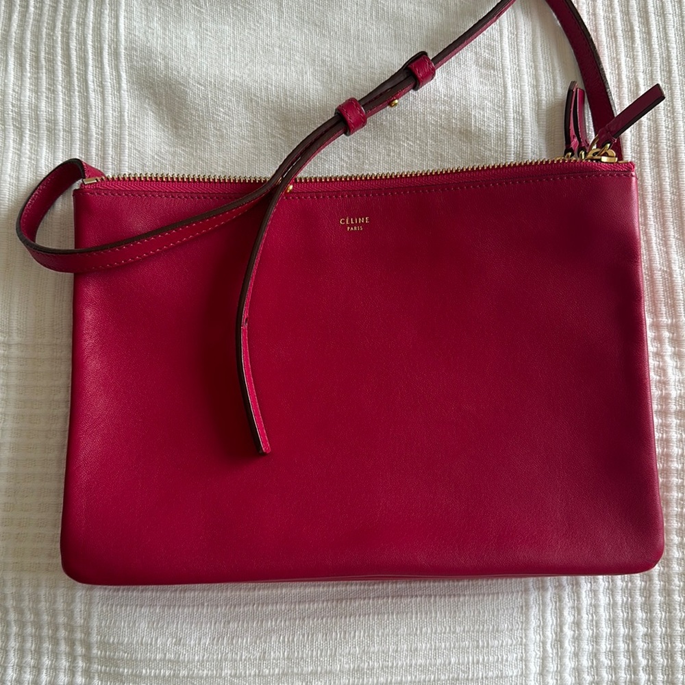 Celine trio large fushia dark pink shoulder bag - Picture 1 of 16